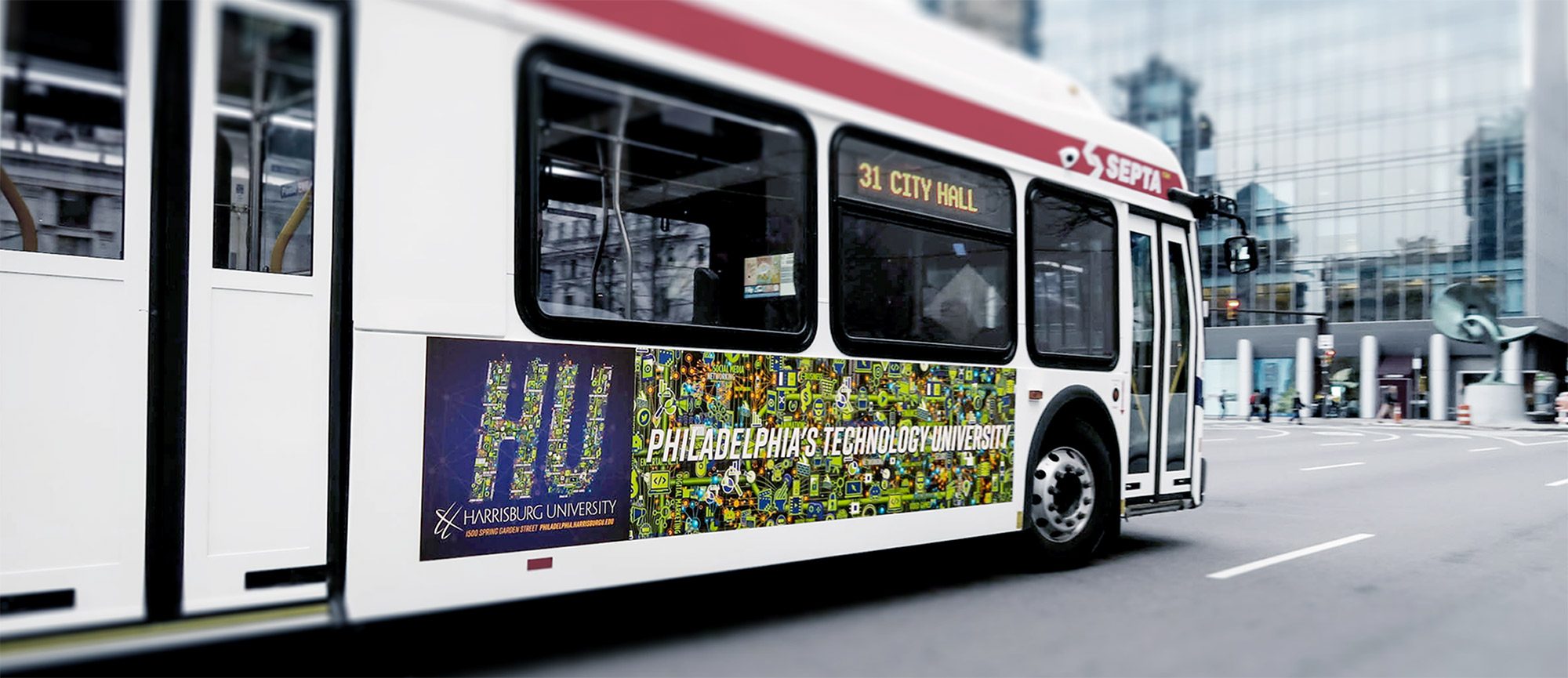 Harrisburg University bus advertisement